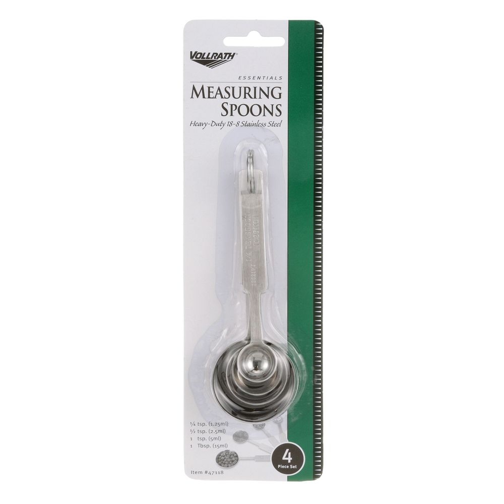 Vollrath 47118 Stainless Steel Round Four Piece Measuring Spoon Set