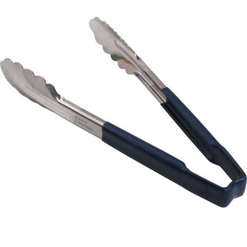 Vollrath 4780930 Stainless Steel Antimicrobial One Piece Scalloped Tong with Blue Kool-Touch Handle, 9.5 inch Length