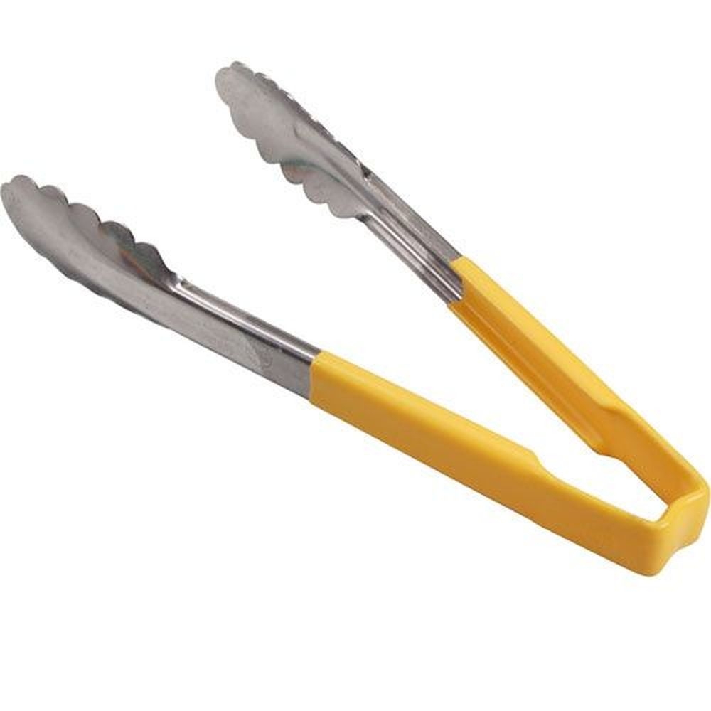 Vollrath 4780950 Stainless Steel Antimicrobial One Piece Scalloped Tong with Yellow Kool-Touch Handle, 9.5 inch Length