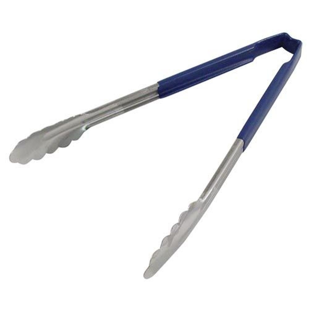 Vollrath 4781230 Stainless Steel Antimicrobial One Piece Scalloped Tong with Blue Kool-Touch Handle, 12 inch Length