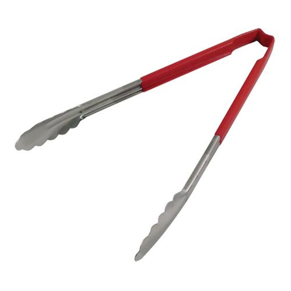 Vollrath 4781240 Stainless Steel Antimicrobial One Piece Scalloped Tong with Red Kool Touch Handle, 12 inch Length