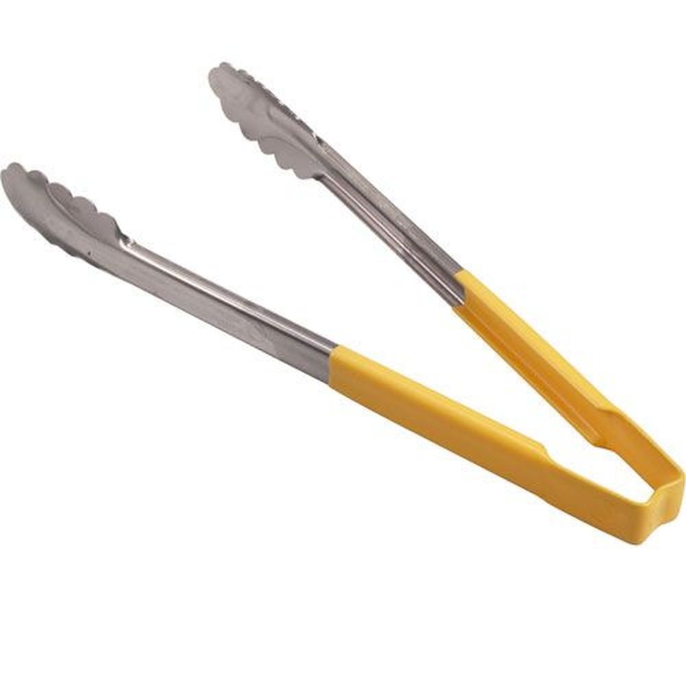 Vollrath 4781250 Stainless Steel Antimicrobial One Piece Scalloped Tong with Yellow Kool-Touch Handle, 12 inch Length