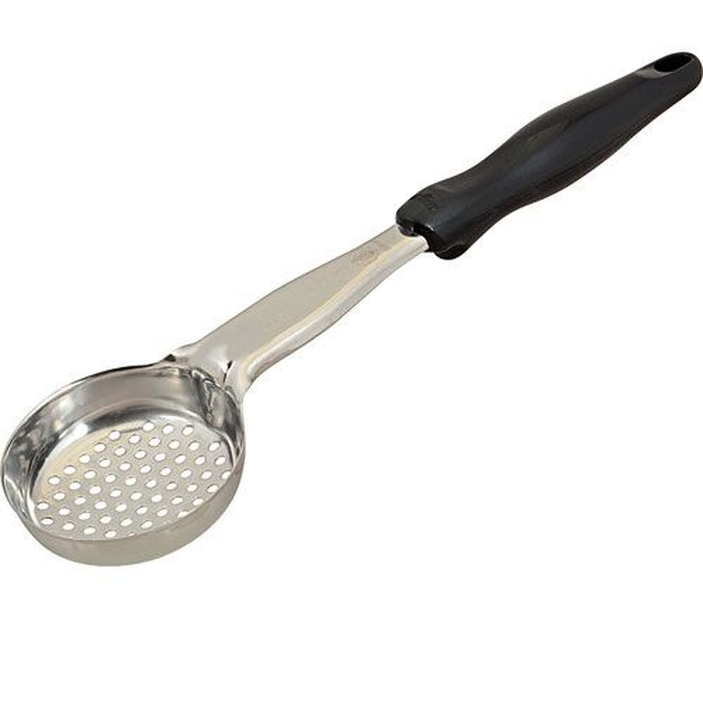 Vollrath 6432320 Heavy-Duty Stainless Steel Antimicrobial One-Piece Perforated Round Spoodle with Black Nylon Handle, 3 Ounce Capacity