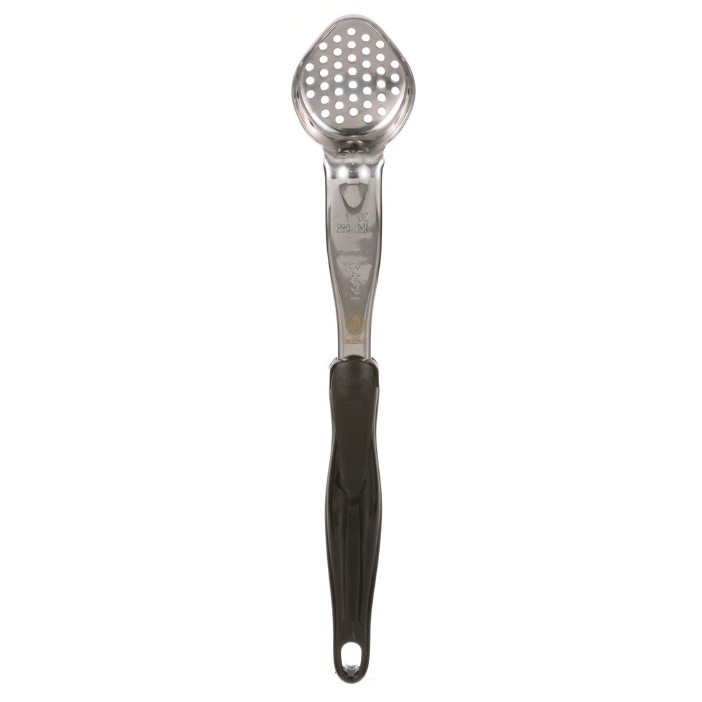 Vollrath 6422120 Heavy-Duty Stainless Steel Antimicrobial One Piece Perforated Oval Spoodle with Black Nylon Handle, 1 Ounce Capacity