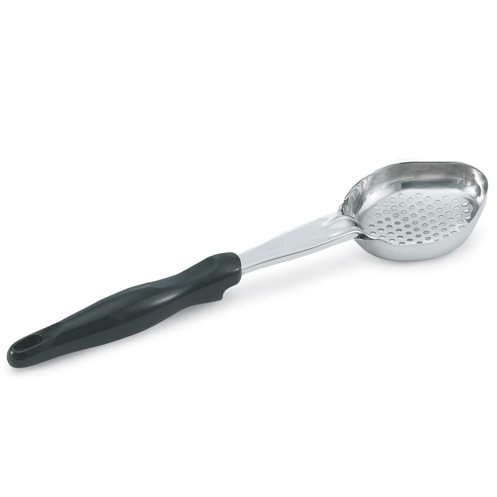 Vollrath 6422220 Heavy-Duty Stainless Steel Antimicrobial One Piece Perforated Oval Spoodle with Black Nylon Handle, 2 Ounce Capacity