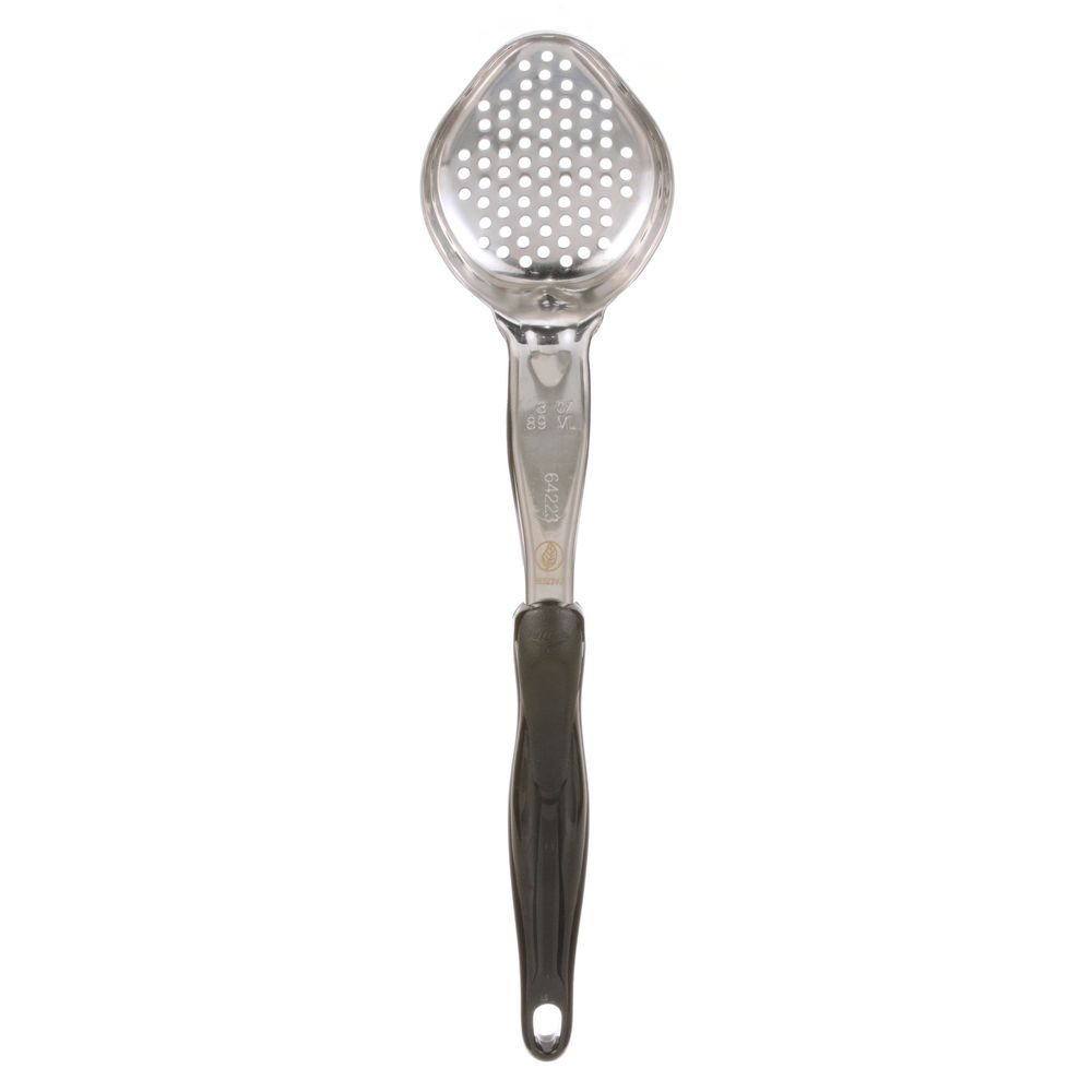 Vollrath 6422320 Heavy-Duty Stainless Steel Antimicrobial One-Piece Perforated Oval Spoodle with Black Nylon Handle, 3 Ounce Capacity