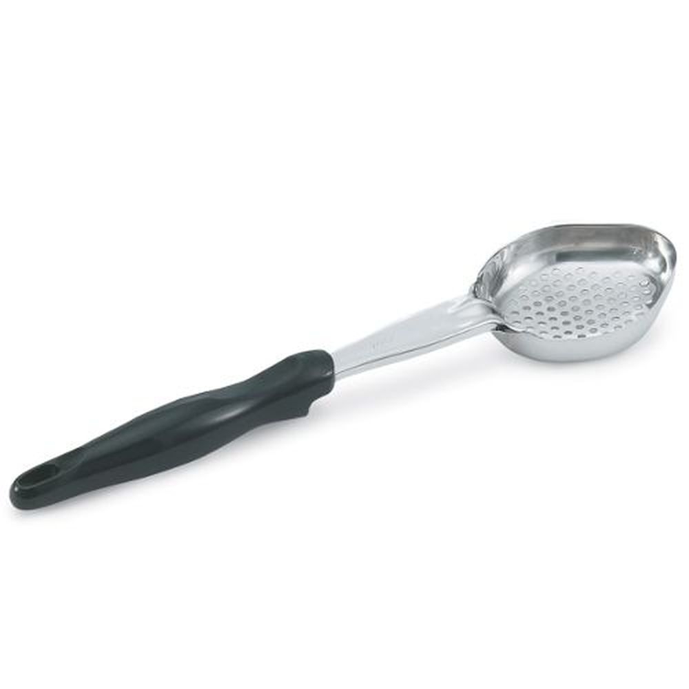 Vollrath 6422420 Heavy-Duty Stainless Steel Antimicrobial One-Piece Perforated Oval Spoodle with Black Nylon Handle, 4 Ounce Capacity