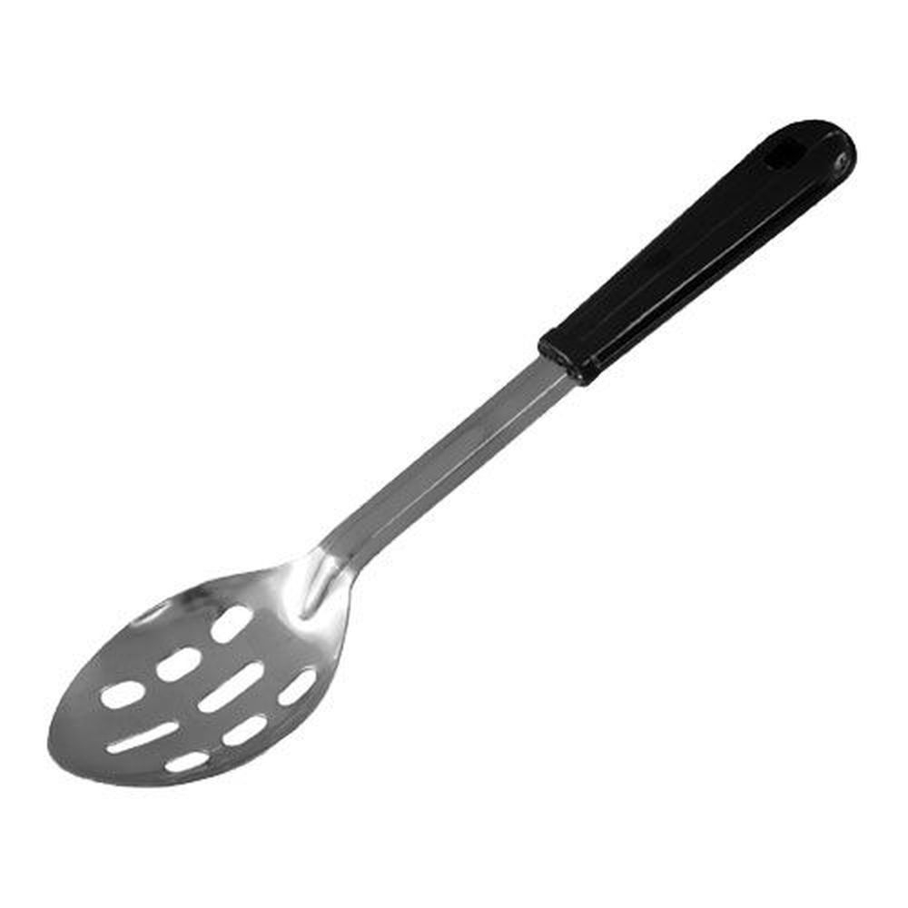 Vollrath 46947 Stainless Steel Slotted Serving Spoon with Black Grip N Serve Handle, 14 inch Long