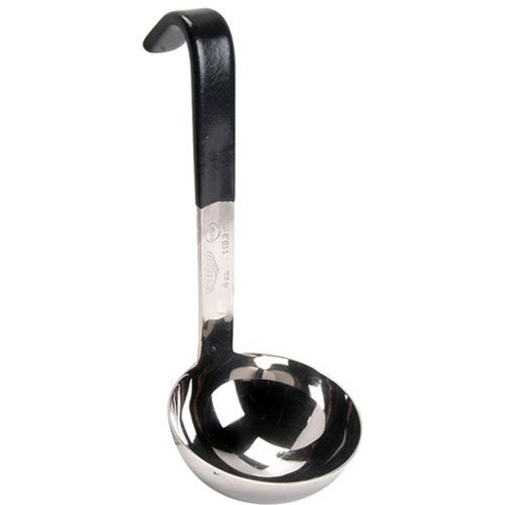 Vollrath 4970420 Heavy-Duty Stainless Steel Antimicrobial One Piece Ladle with Black Short Kool-Touch Handle, 4 Ounce Capacity