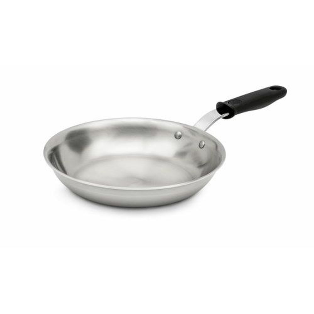 Vollrath 692112 Tribute 18-8 Stainless Steel Natural Finish 3-Ply Fry Pan with Silicone Handle, 12 inch