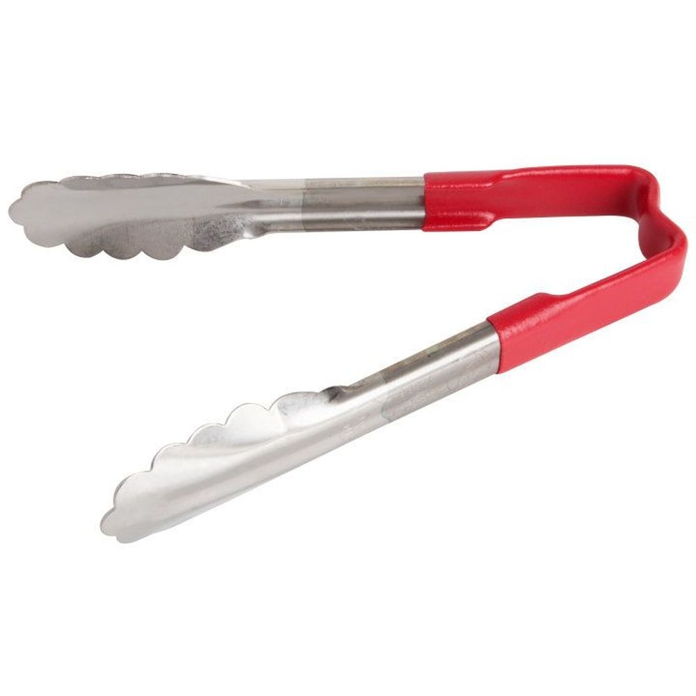 Vollrath 4780640 Stainless Steel One-Piece Scalloped Tong with Red Kool-Touch Handle, 6 inch Length