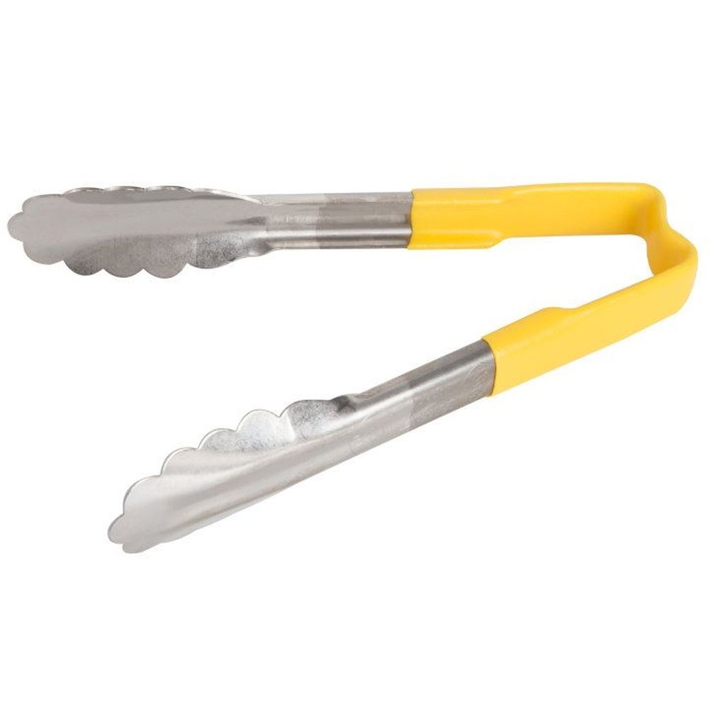 Vollrath 4780650 Stainless Steel Antimicrobial One Piece Scalloped Tong with Yellow Kool-Touch Handle, 6 inch Length