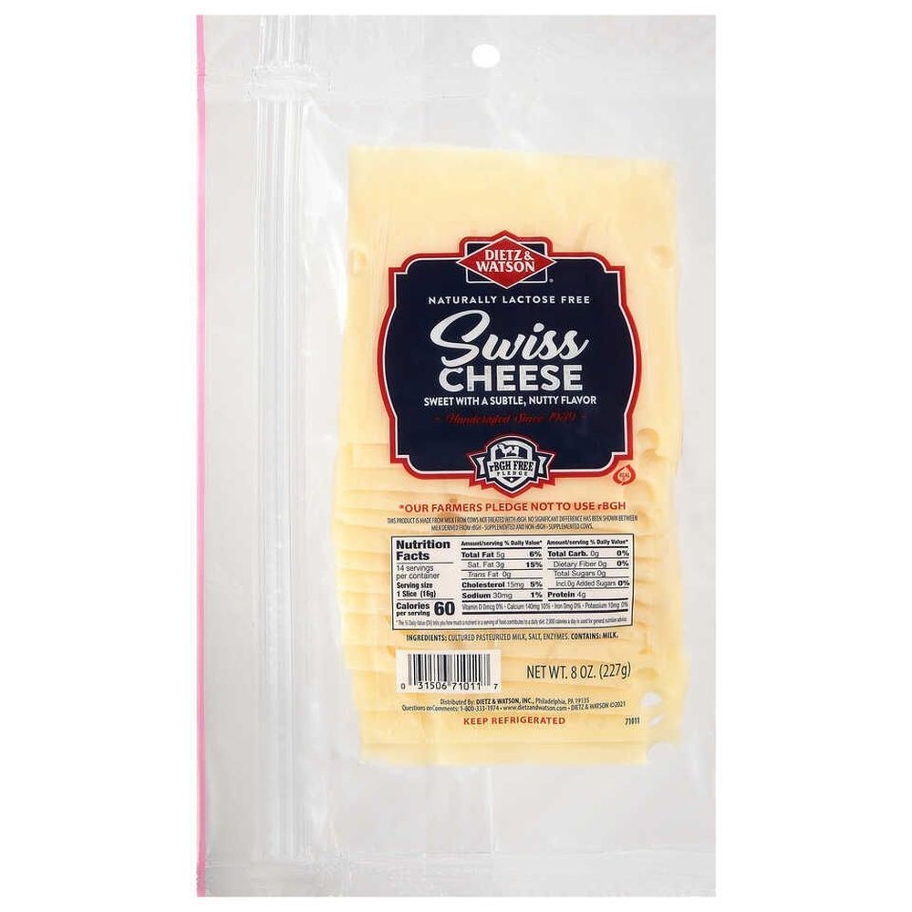 Dietz and Watson Sliced Swiss Cheese, 8 Ounce -- 12 per case