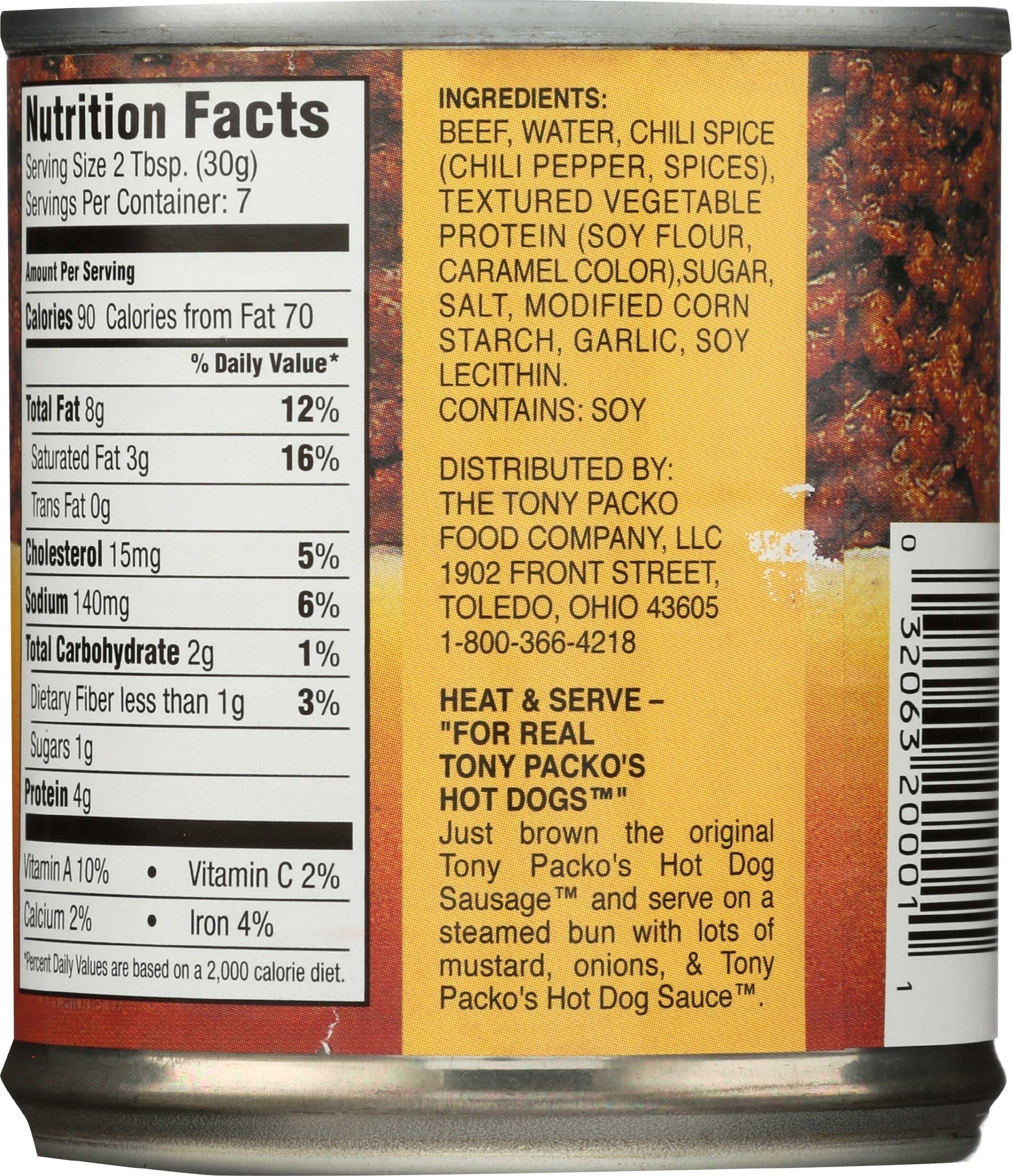 Tony Packos Hot Dog Chili Sauce, 7.5 Ounce -- 12 per case