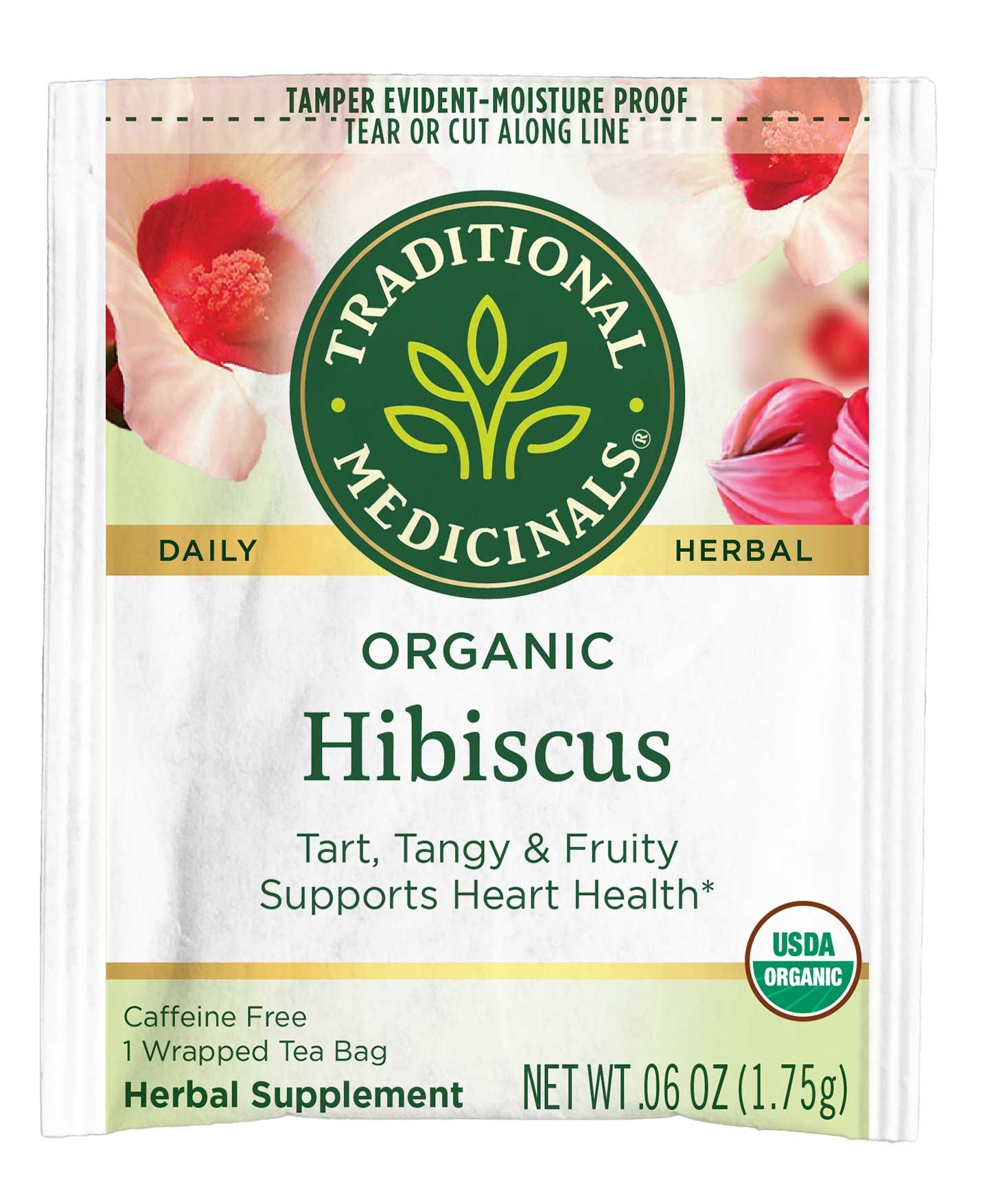Traditional Medicinals Organic Hibiscus Herbal Tea - 16 bags per pack -- 6 packs per case.