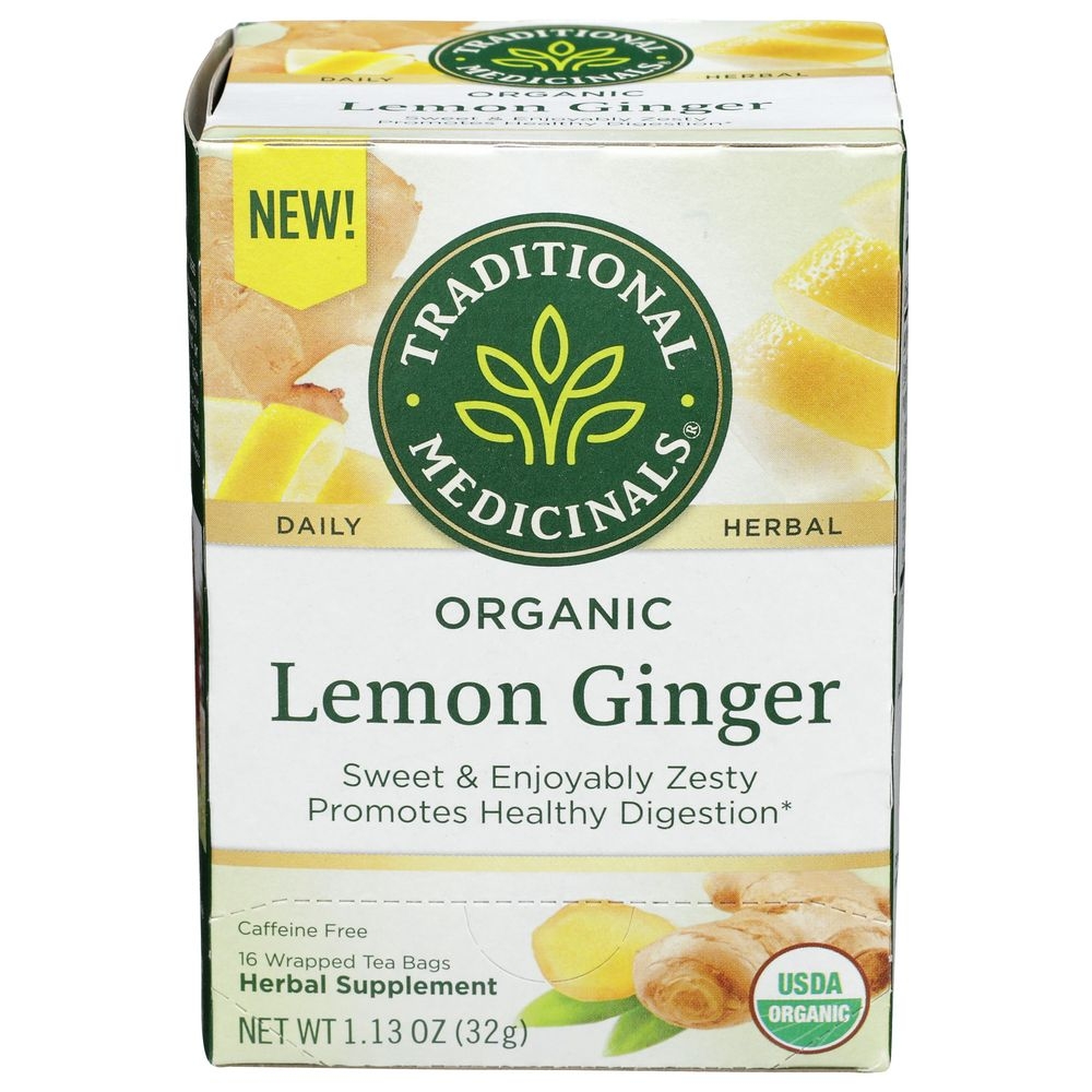 Traditional Medicinals Organic Lemon Ginger Herbal Tea, 16 tea bags -- 6 per case