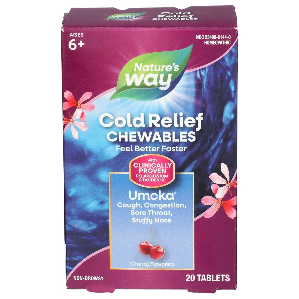 Natures Way Umcka Cherry Flavor Cold Relief Chewable Tablets, 20 count -- 3 per case