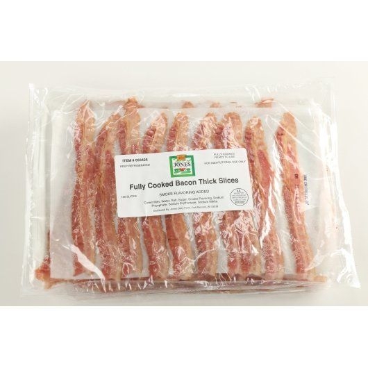 Jones Dairy Farm Fully Cooked Thick Sliced Hickory Smoked Bacon Slices, 0.02 Ounce -- 2 per case