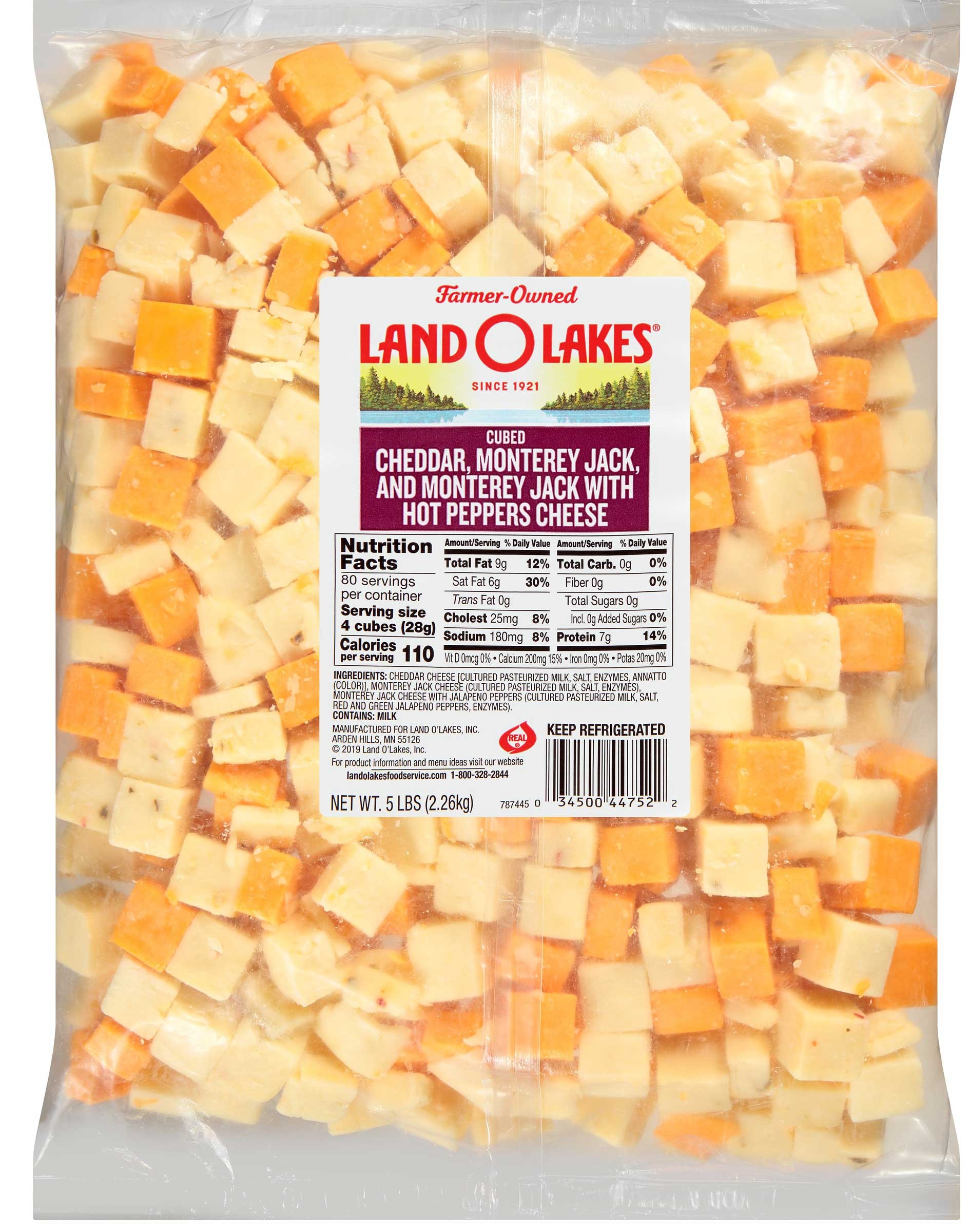 Land O Lakes Yellow Mild Cheddar Cheese Cube, 5 Pound -- 4 per case.