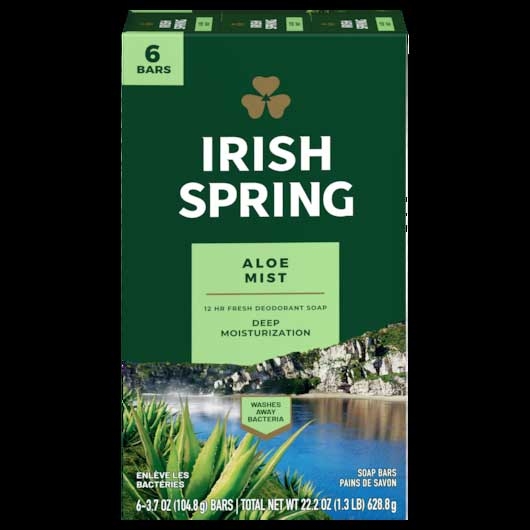 Irish Spring Aloe Mist Deodorant Bar Soap, 22.5 Ounce - 6 per pack -- 12 packs per case.