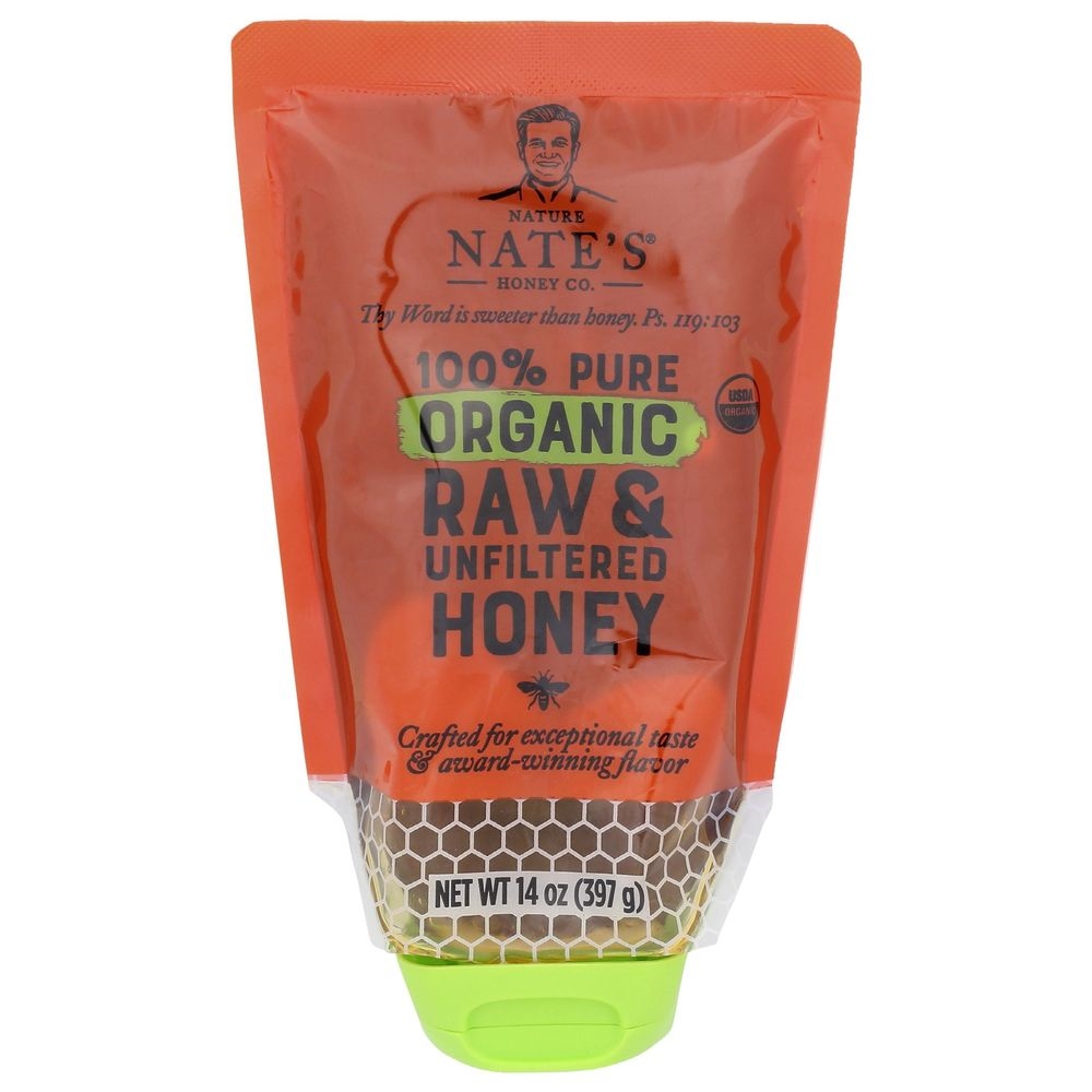 Nature Nates Organic Raw and Unfiltered Honey, 14 Ounce Pouch -- 6 per case
