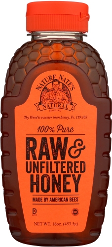 Nature Nate's 100 Percent Pure Raw and Unfiltered Honey, 16 Ounce Bottle -- 6 per case
