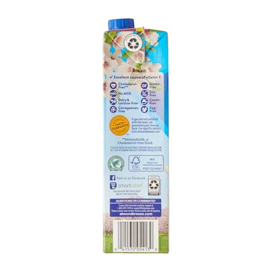 Almond Breeze Original Unsweetened Almond Milk, 32 Ounce -- 12 per case.