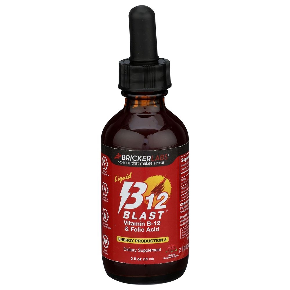 Bricker Labs B 12 Blast Liquid Vitamin B12 and Folic Acid Dietary Supplement, 2 Ounce -- 3 per case