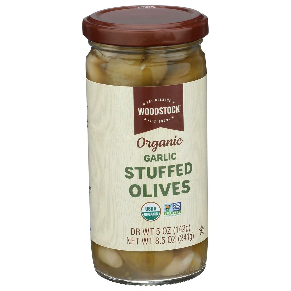 Woodstock Organic Garlic Stuffed Olives, 8.5 Ounce -- 12 per case