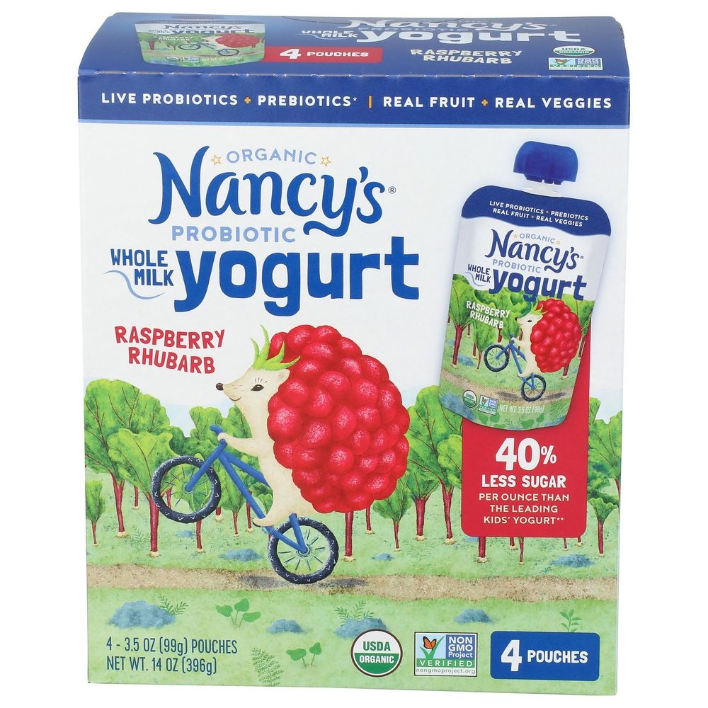 Nancys Organic Raspberry Rhubarb Probiotic Yogurt, 14 Ounce -- 6 per case.