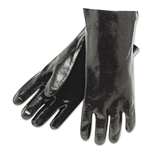 MCR Safety Large Black Interlock Lined Single Dipped PVC Gloves, 18 inch Long -- 12 pairs per case