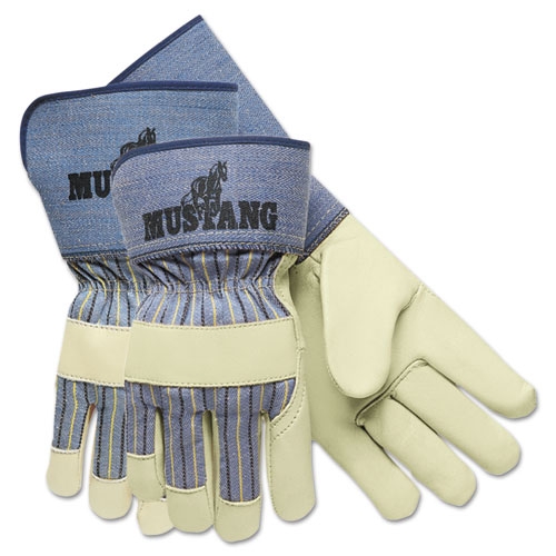 MCR Safety Large Mustang Premium Grain Leather Gloves, 4.5 inch Gauntlet Cuff -- 12 per case