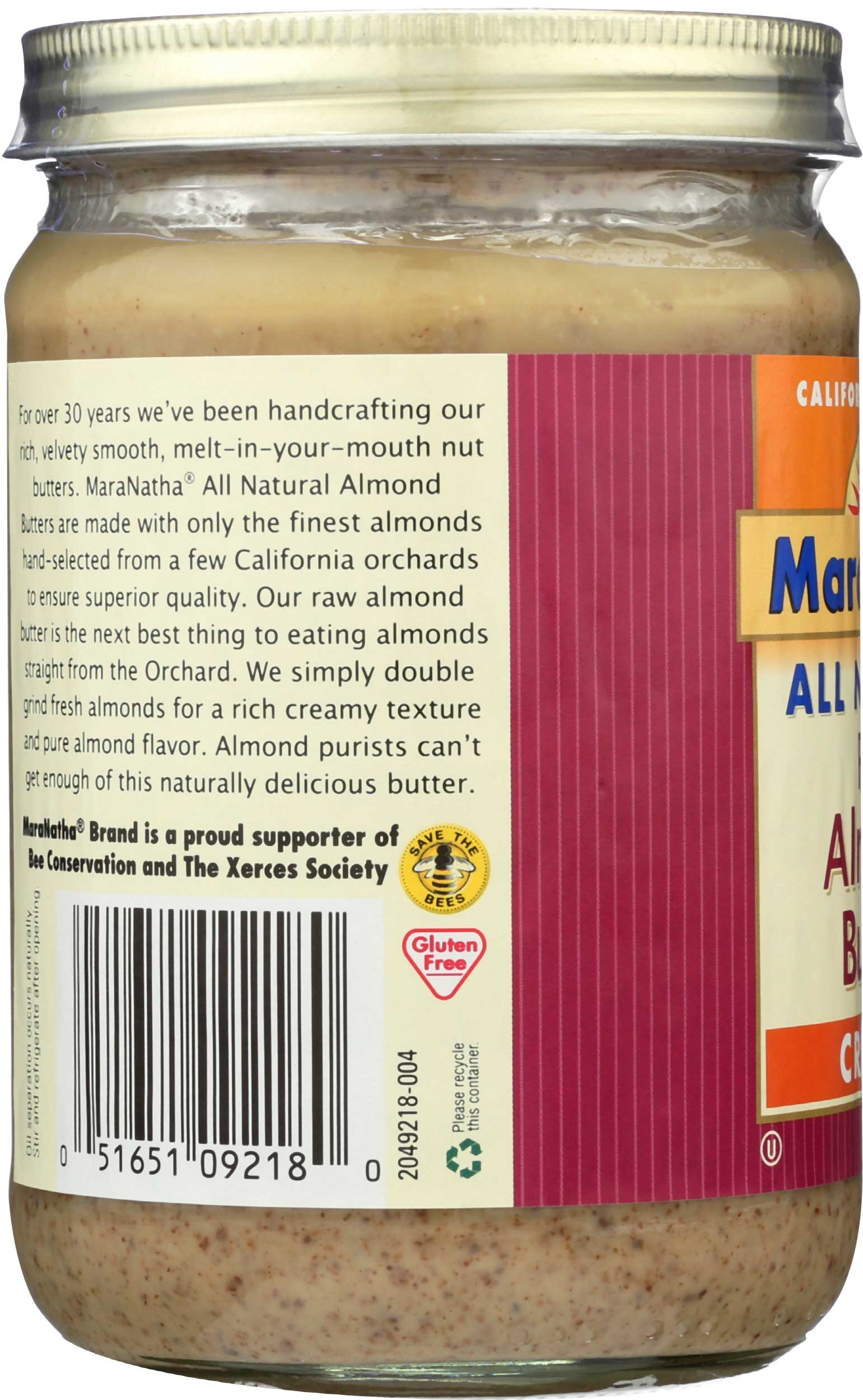 Maranatha Creamy Raw Almond Nut Butter, 16 Ounce -- 6 per case