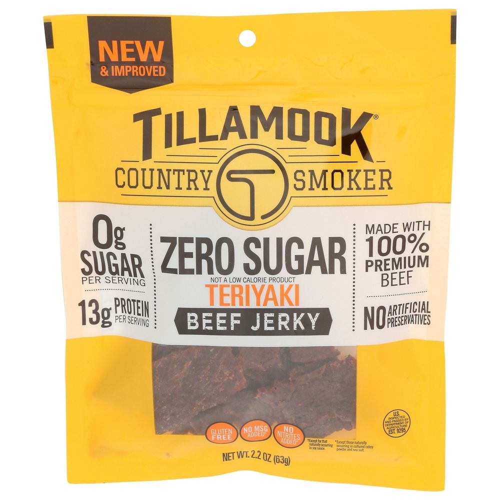 Tillamook Country Smoker Zero Sugar Teriyaki Beef Jerky, 2.2 Ounce -- 12 per case