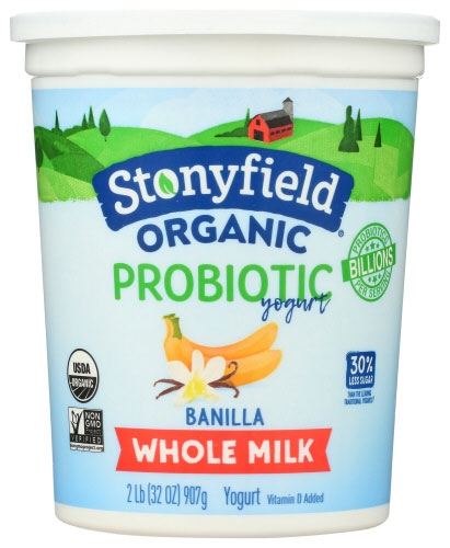 Stonyfield Organic Probiotic Banilla Whole Milk Yogurt, 32 Ounce -- 6 per case.