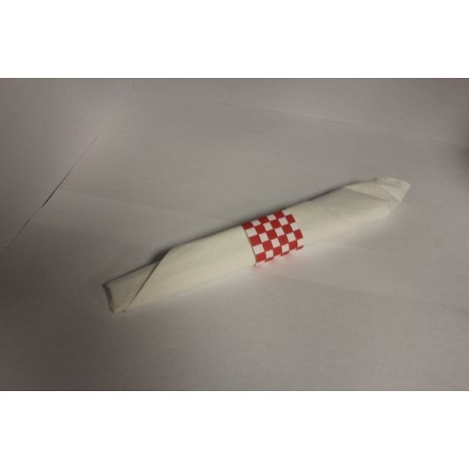 Evergreen Manufacturing Red and White Check Paper Napkin Band, 4.25 x 1.5 inch -- 2500 per case.