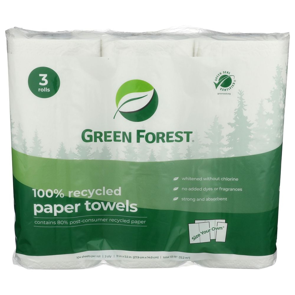 Green Forest White 100 Percent Recycled Paper Towel, 104 count -- 10 per case