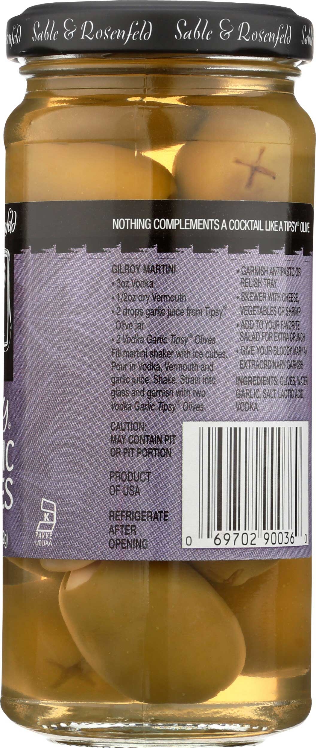 Sable and Rosenfeld Vodka Tipsy Garlic Olive, 5 Ounce -- 6 per case