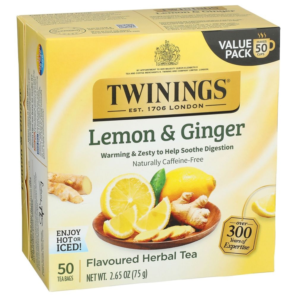 Twinings Lemon and Ginger Herbal Tea, 50 tea bags -- 6 per case