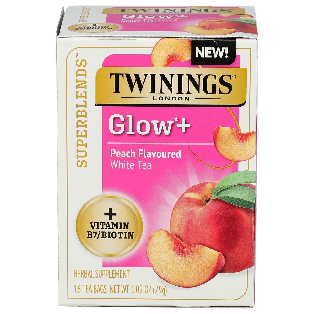 Twinings Superblends Glow Peach Flavored White Tea, 16 tea bags -- 6 per case