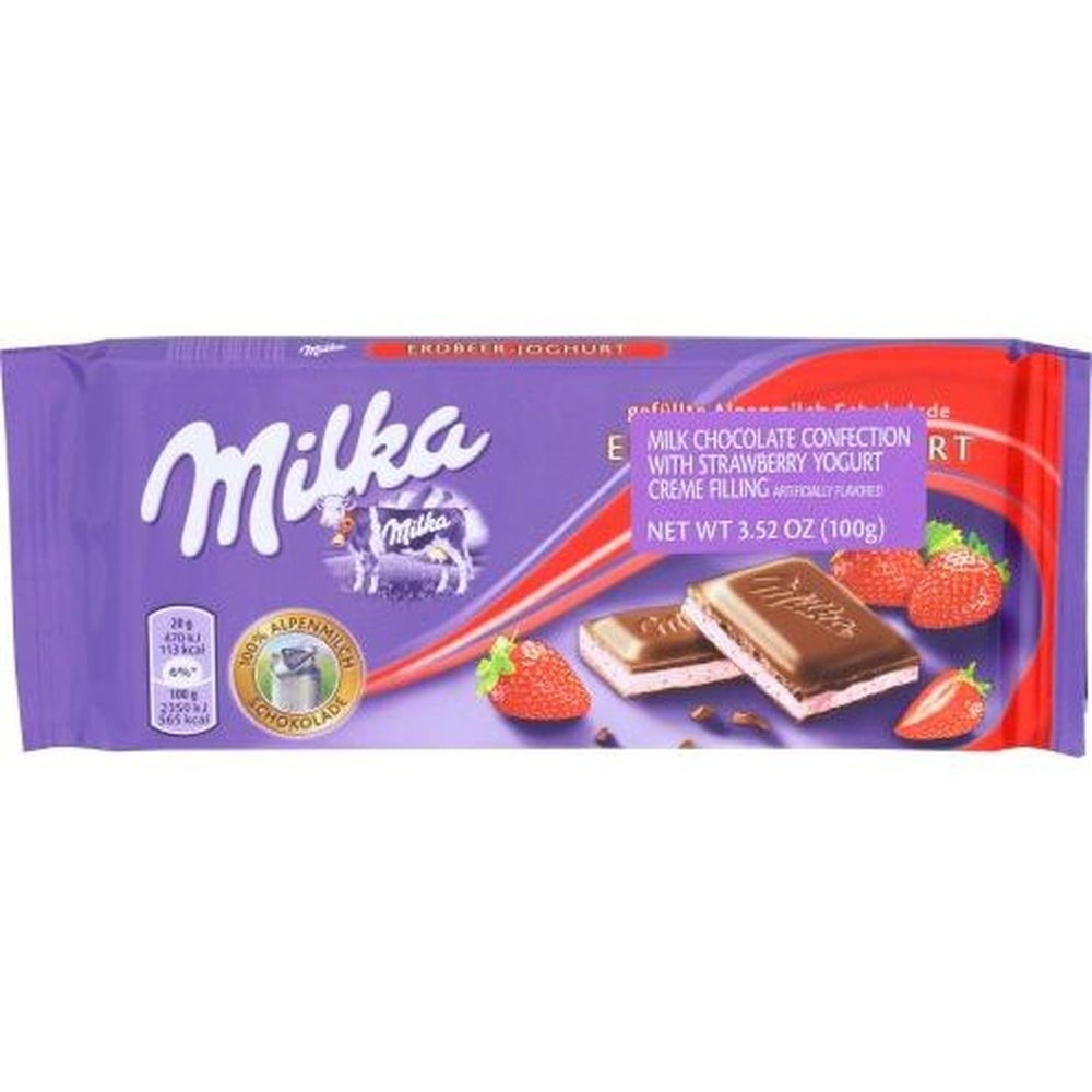 Milka Chocolate Confection with Strawberry Yogurt Creme Filling, 3.52 Ounce -- 22 per case