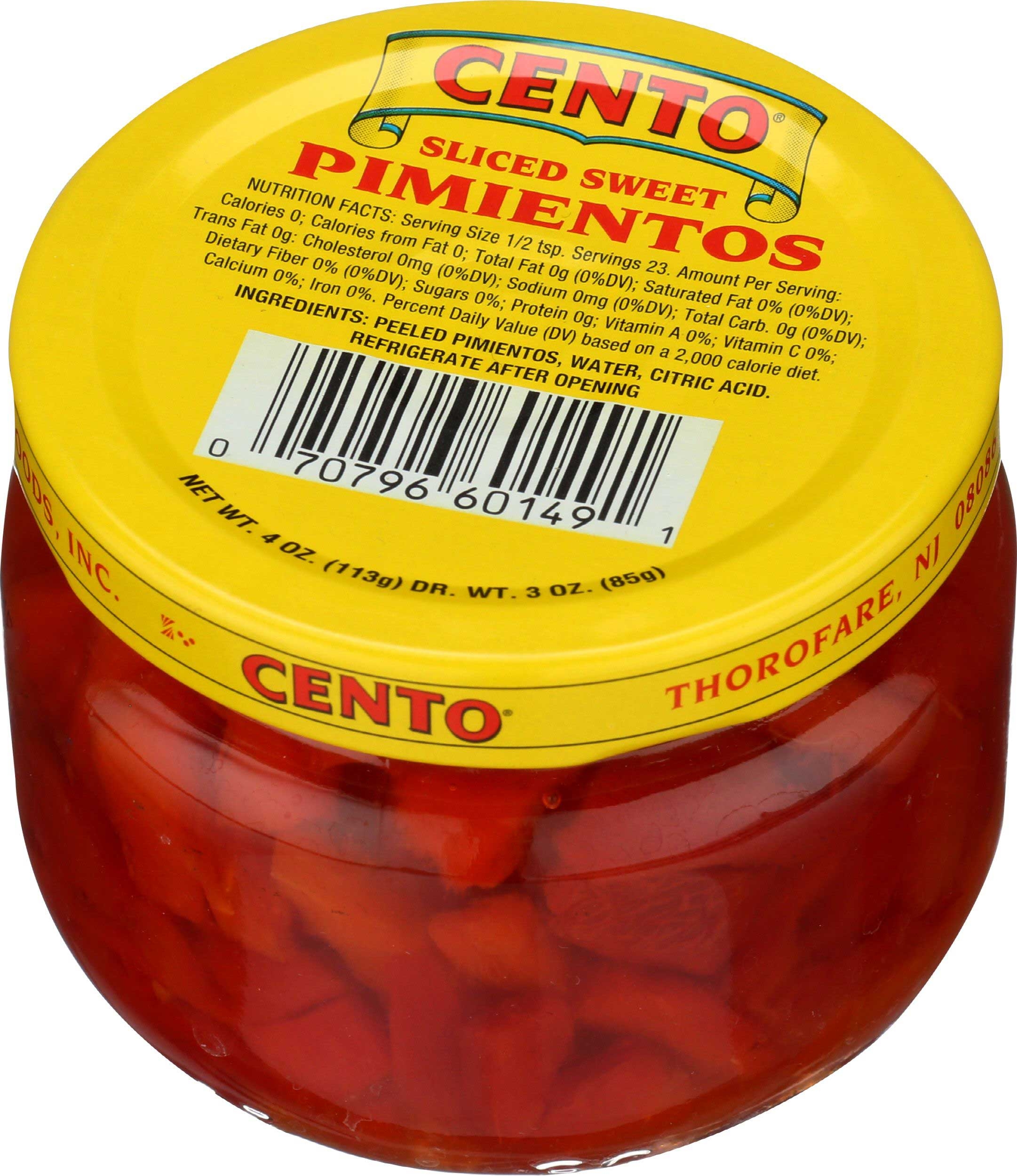 Cento Sliced Sweet Pimientos, 4 Ounce -- 12 per case