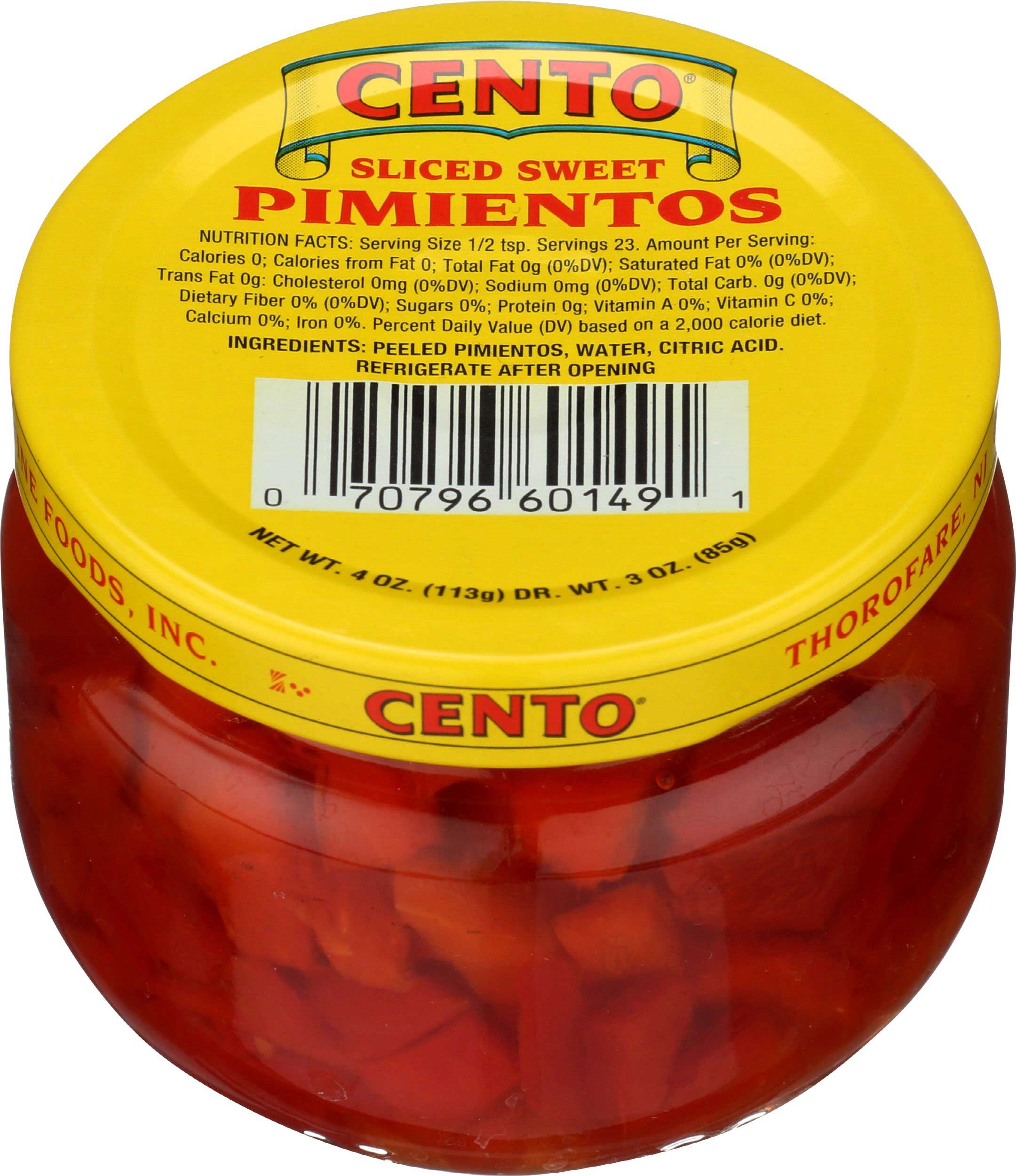 Cento Sliced Sweet Pimientos, 4 Ounce -- 12 per case