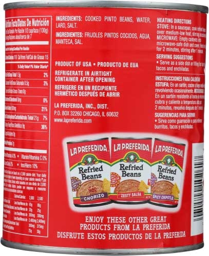 La Preferida Authentic Refried Beans, 30 Ounce -- 12 per case