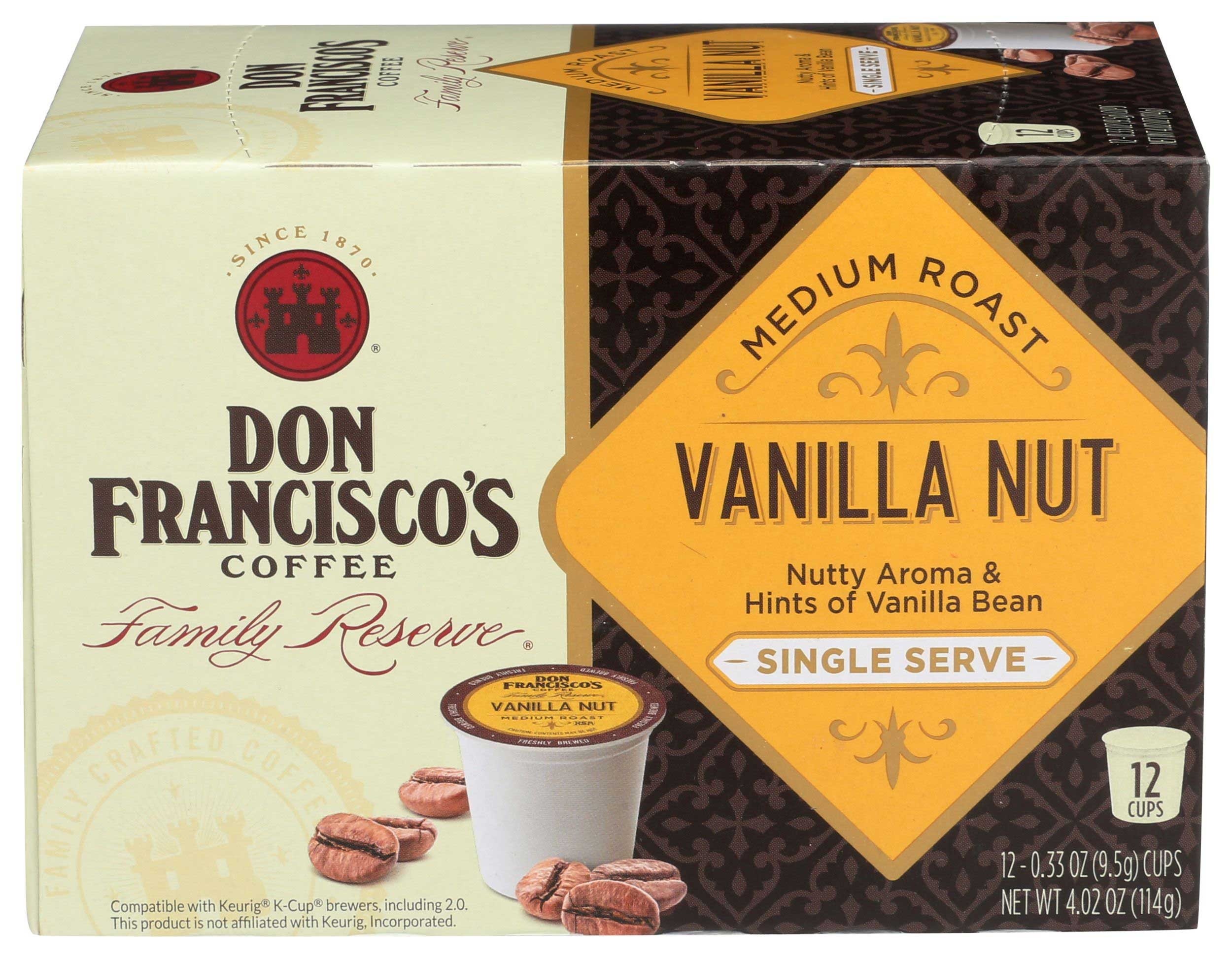 Don Franciscos Vanilla Nut Medium Roast Single Serve Coffee, 12 count -- 6 per case