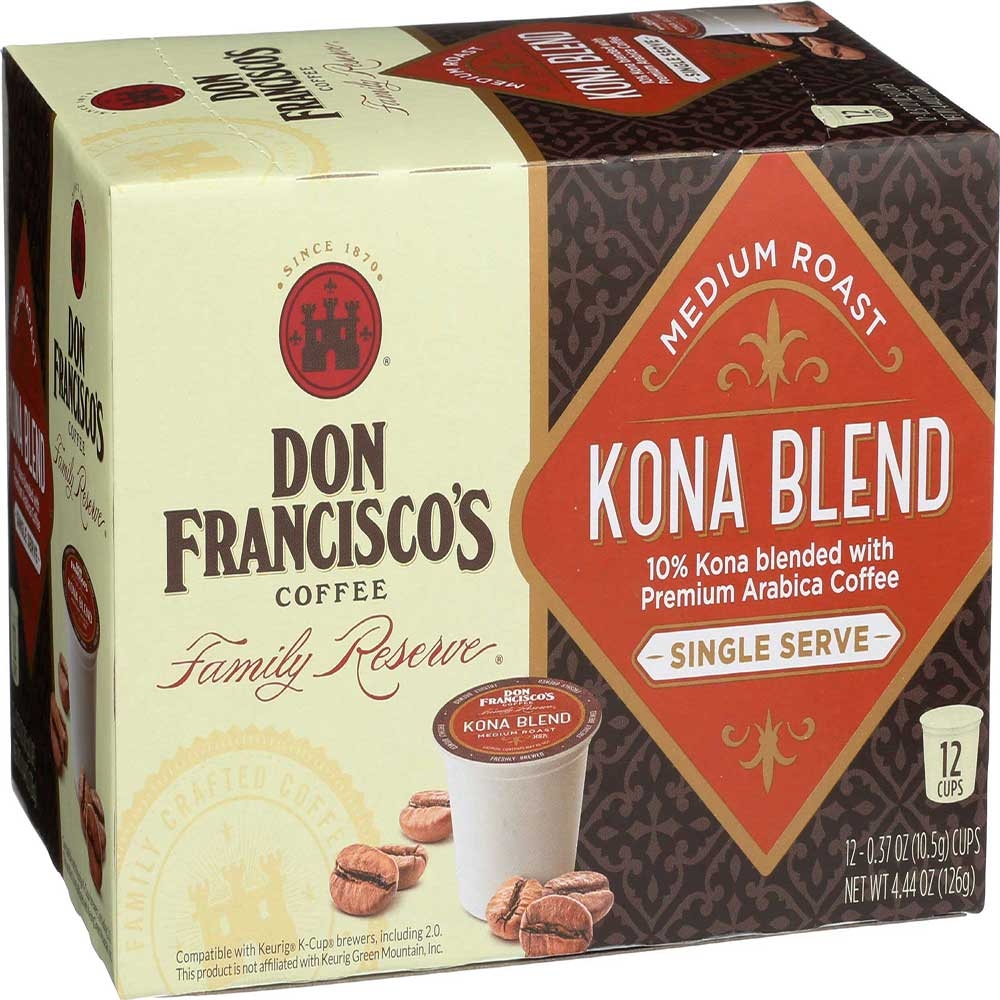 Don Franciscos Kona Blend Medium Roast Single Serve Coffee, 12 count -- 6 per case