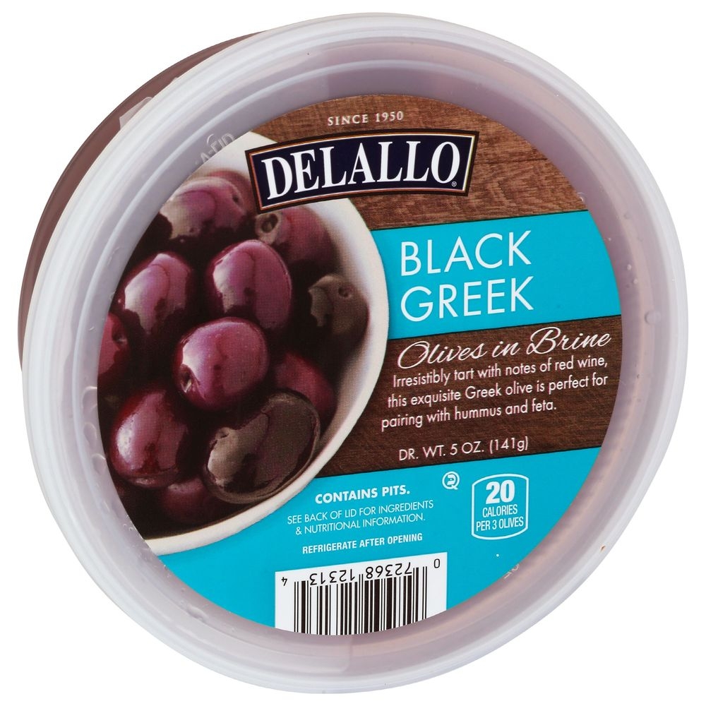 Delallo Black Greek Olives in Brine , 5 Ounce Cup -- 6 per case