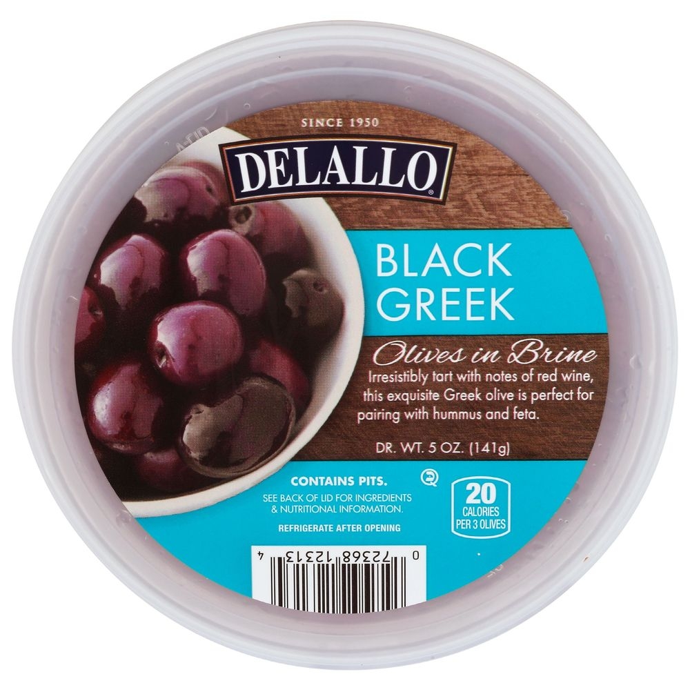 Delallo Black Greek Olives in Brine , 5 Ounce Cup -- 6 per case