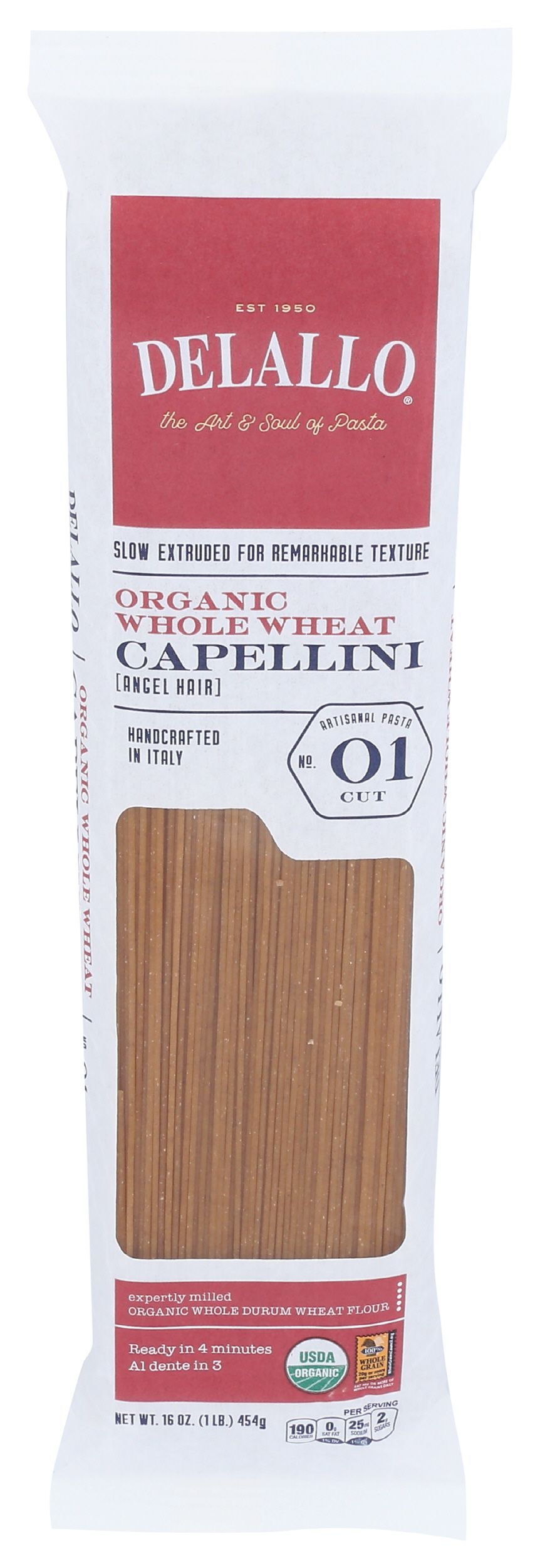 Delallo Whole Wheat Capellini Pasta, 16 Ounce -- 16 per case