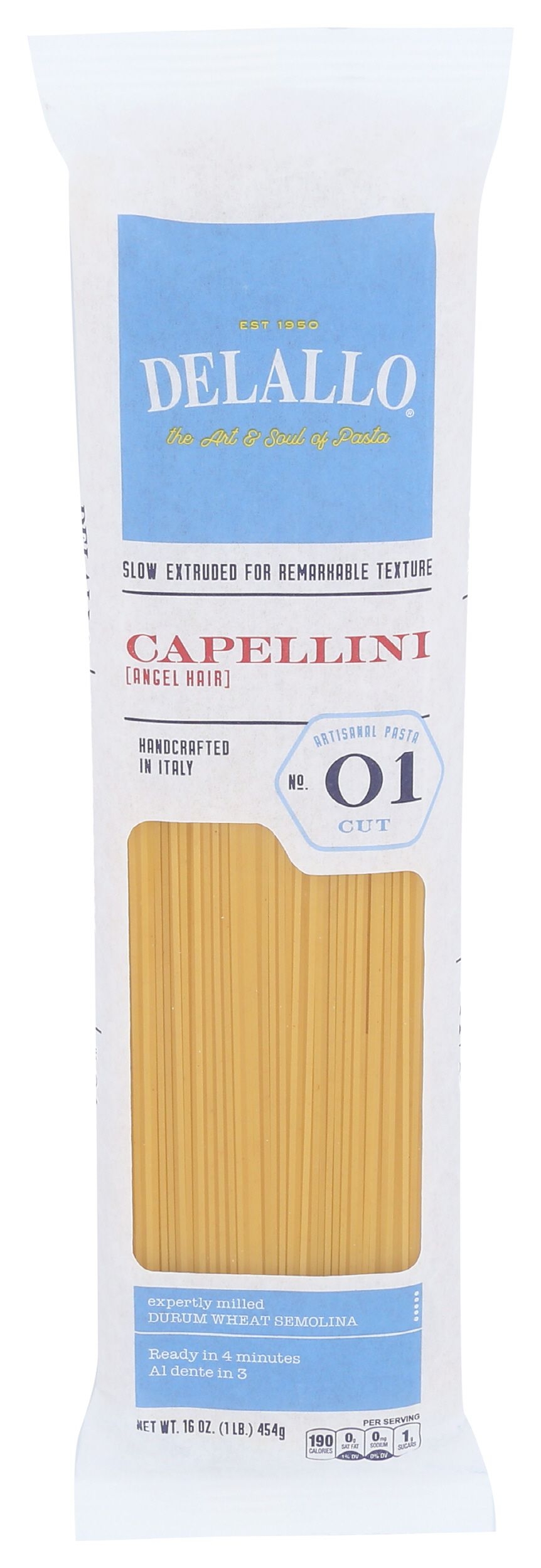 Delallo Number 01 Capellini Pasta, 16 Ounce -- 16 per case.